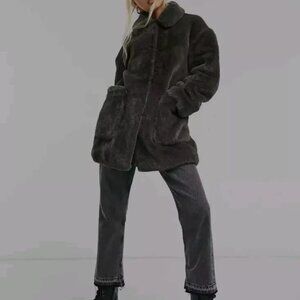 Topshop charcoal faux fur coat US6